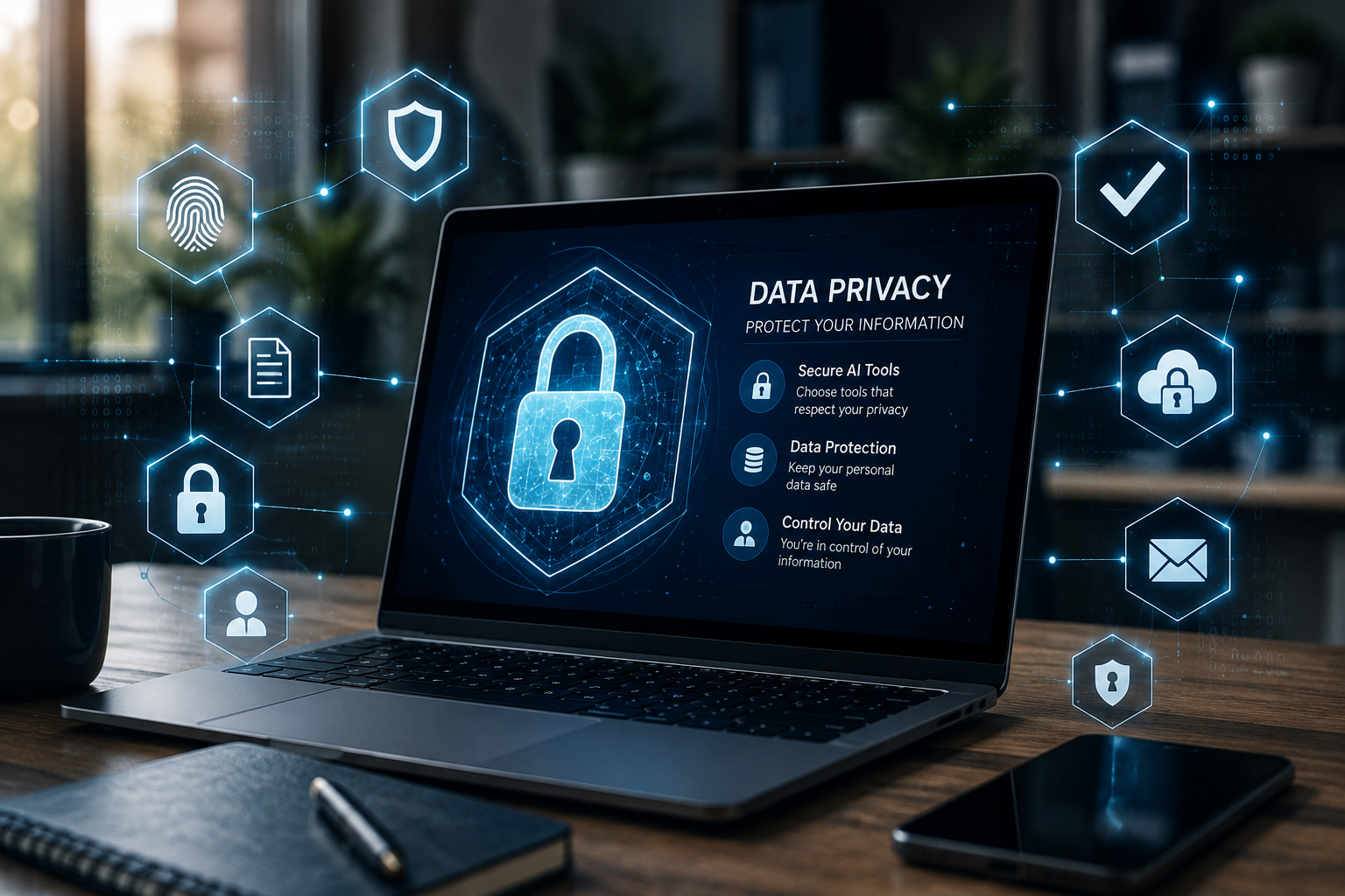 Protecting Your Privacy When Using AI Tools — KLYROO cyber editorial image