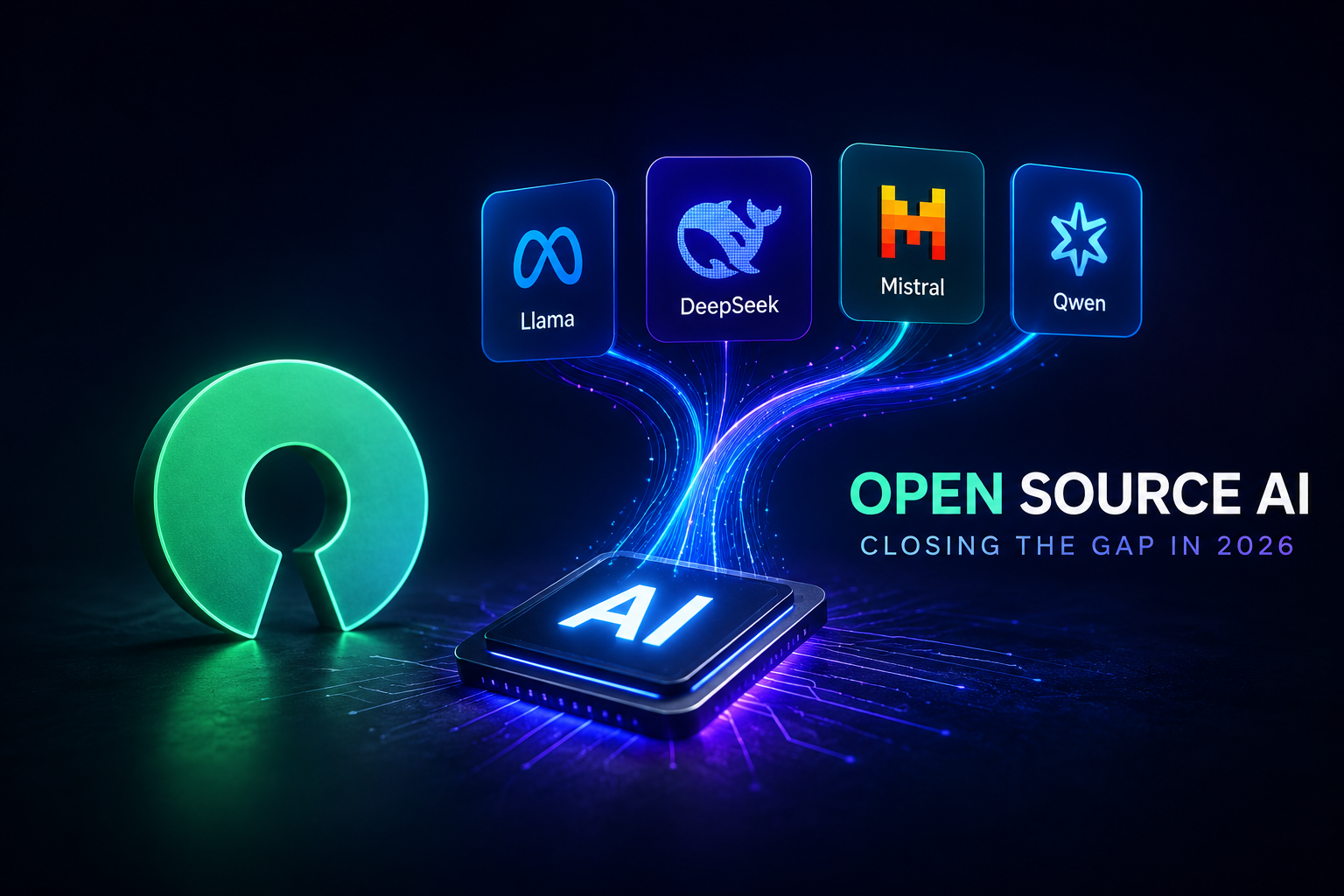 Open-Source AI Closes the Gap in 2026 — KLYROO robot editorial image